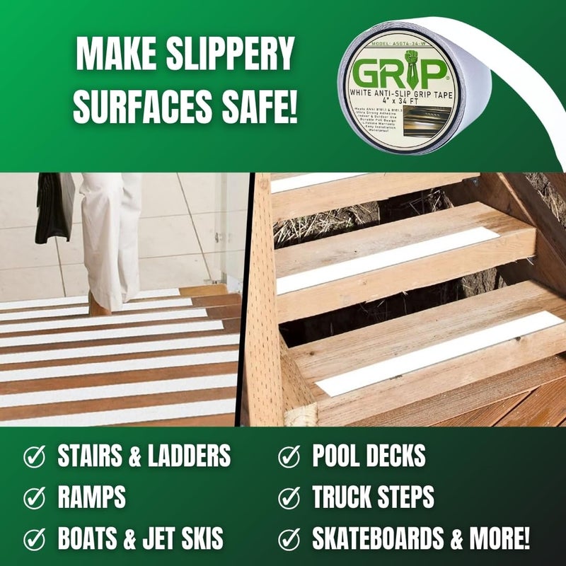 Grip Anti Slip Tape - 80 Grit High Traction Non-Slip Tape for Stairs, Ramps, Floors, Indoor/Outdoor Use, Easy Cut & Apply, Durable for Heavy Traffic Areas (4" x 34') - Image 5